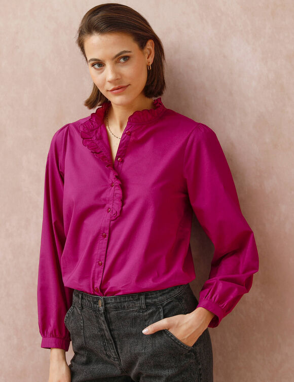 Chemisier uni col volanté  (violine) Chemisier uni col volanté  (violine)